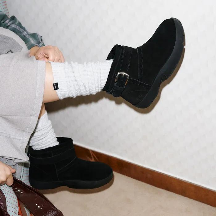 BOUCLE BUCKLE SHORT WINTER BOOTS / BLACK