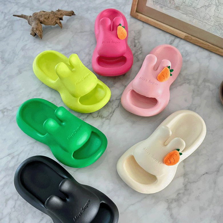 디바스타[무배] 여성용 당근 토끼 슬리퍼 통통하고 푹신한 5cm 통굽 거실 사무실 실내화