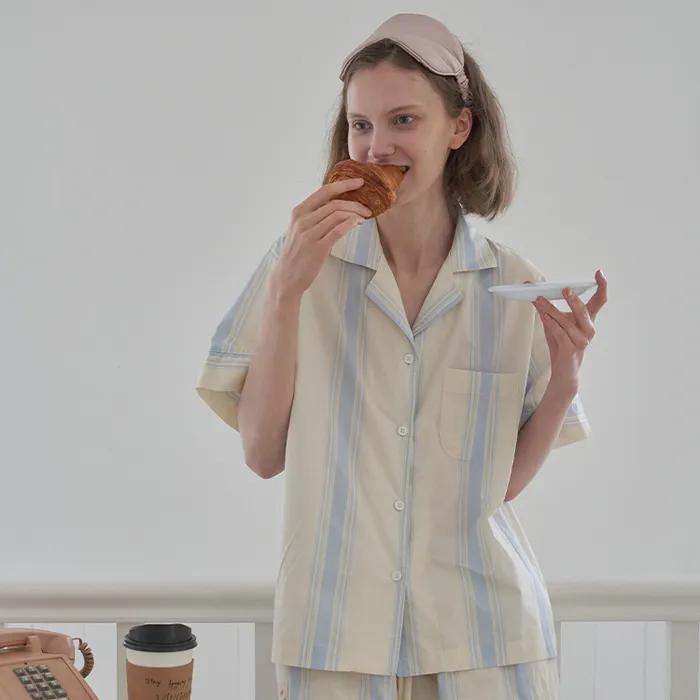 [29CM단독] (uni)미드나잇인파리 스트라이프 파자마 반소매세트 코튼스카이