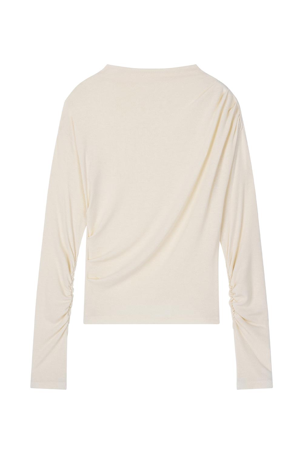 Mock Neck Draped T-shirts (Cream)