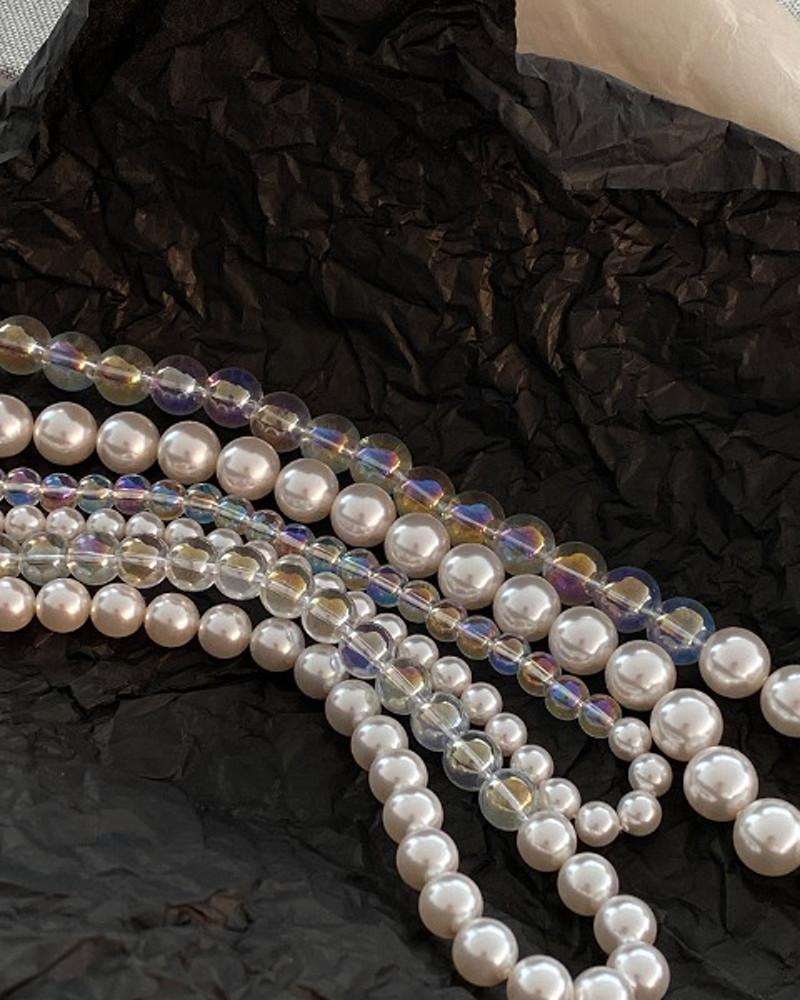 오로라 & 스와로브스키 하프 믹스 진주 목걸이 레이어드 6mm 8mm 10mm