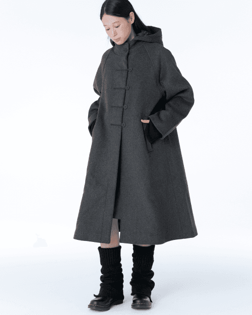 Hoodie long duffle Coat CHARCOAL