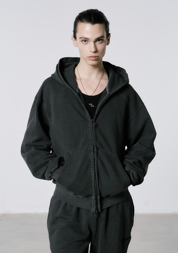 (세비지) Embroidered Hoodie Zip - Pigment Black