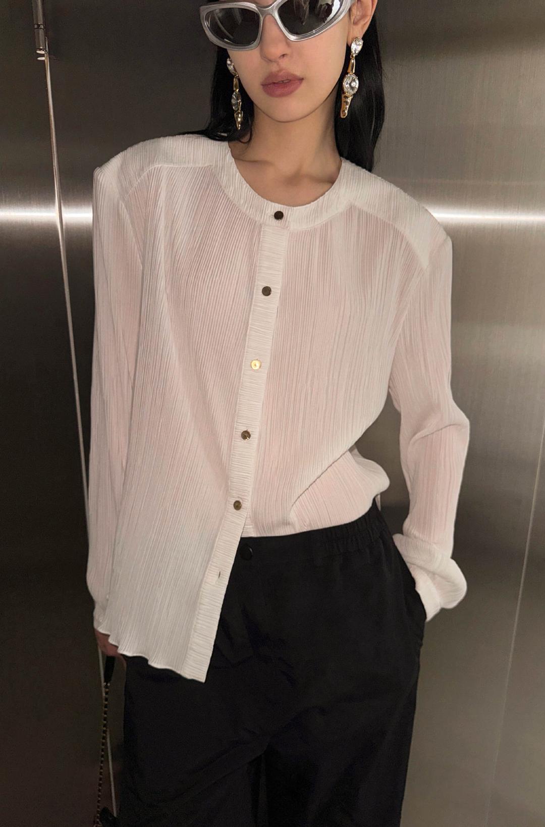 플리츠 패널 블라우스 - 아이보리