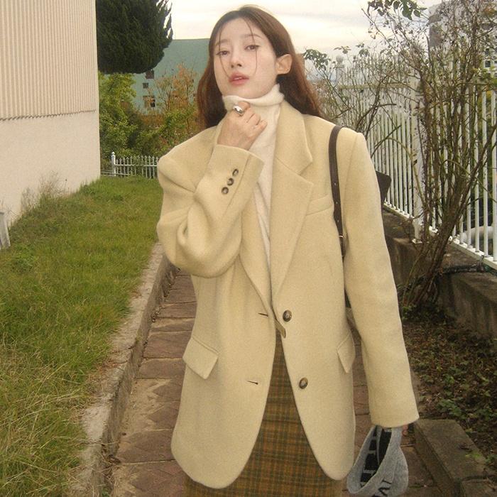 [유하 착용] CASHMERE OVER FIT SINGLE JACKET - BUTTER