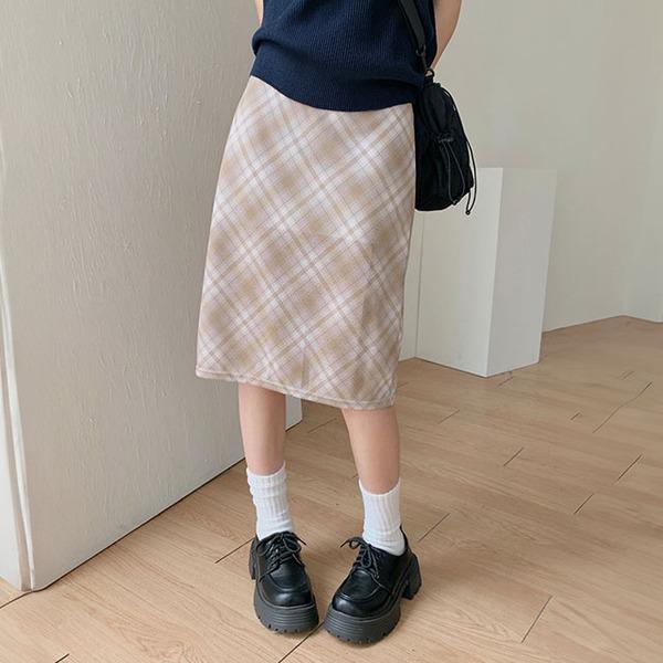 에이비글 [3color] 소피 롱 미디 체크 스커트  H라인 밴딩 롱 치마