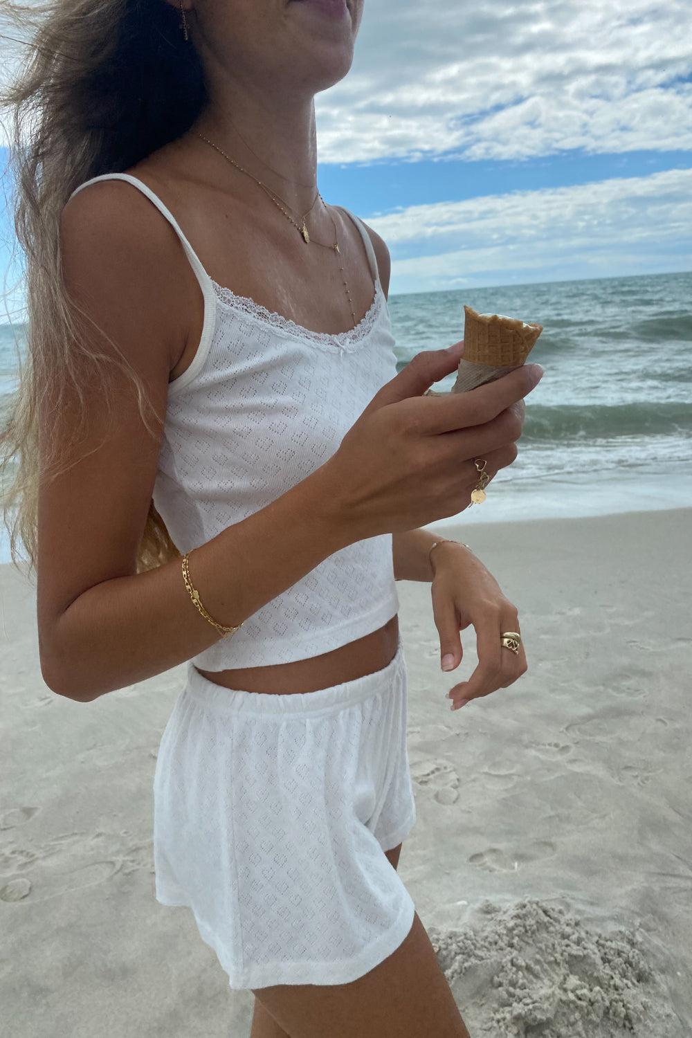 Emery Eyelet Hearts Sweatshorts - White / XS/S