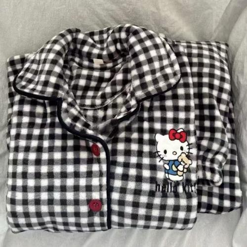 블랙 체크 키티 수면잠옷 겨울 홈웨어