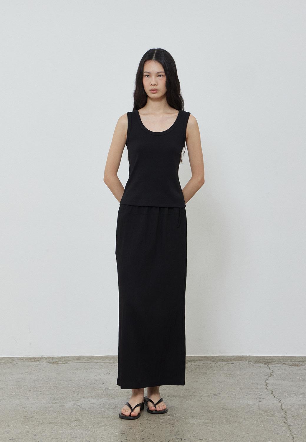 STRING COMFY LONG SKIRT - BLACK