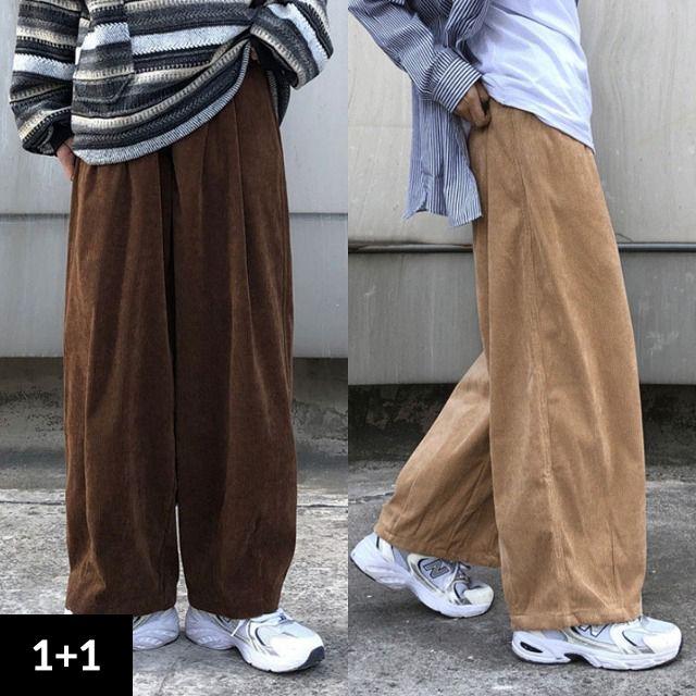 [1+1] 핀턱 코듀로이 와이드 코튼 밴딩 팬츠