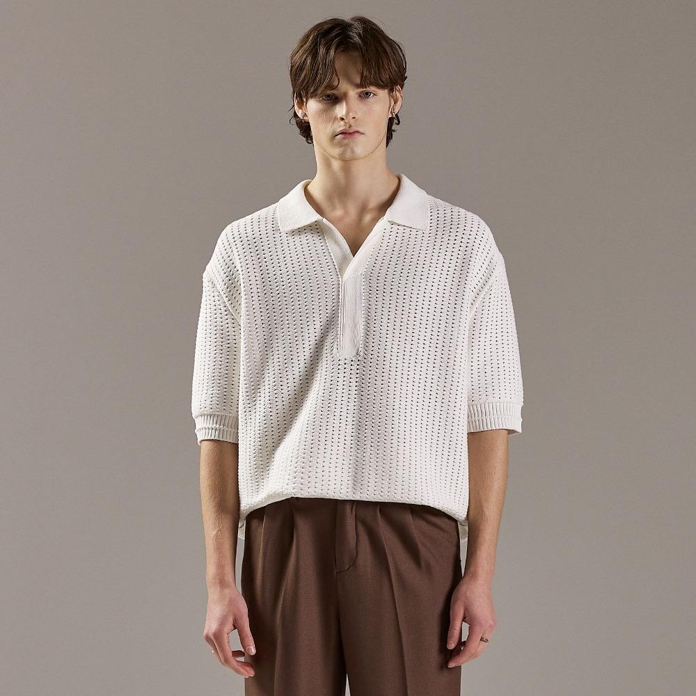 BUTTER CREAM KNIT HALF SHIRTS