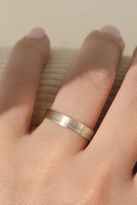 세르반 플레인 R_ 라인 디테일 플랫 밴드 반지_14K GOLD