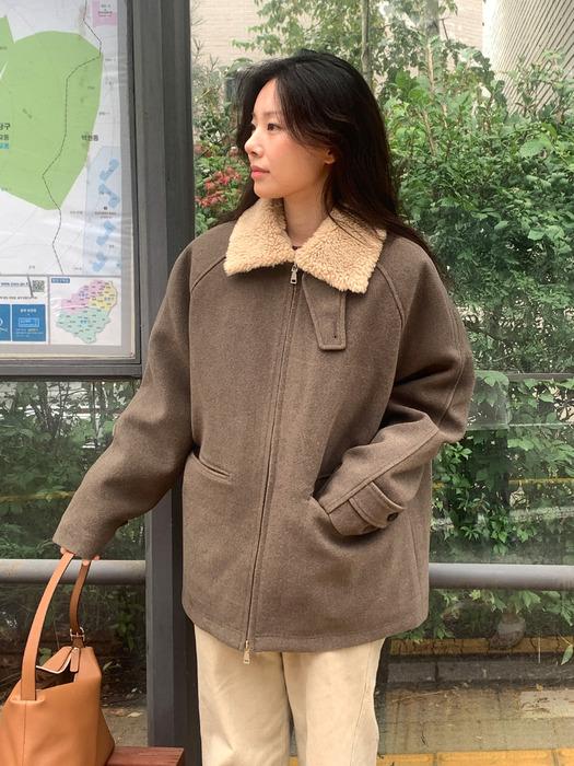 [루피타PICK] 퍼 카라 패디드 하프 코트_Dried Khaki