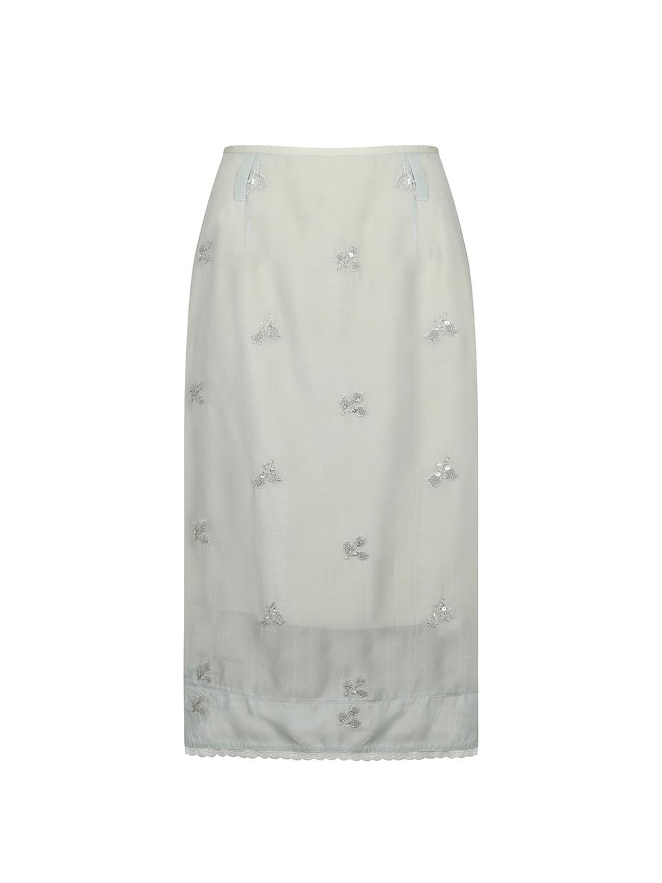 Beads Embroidered Midi Skirt _ ( Mist green )