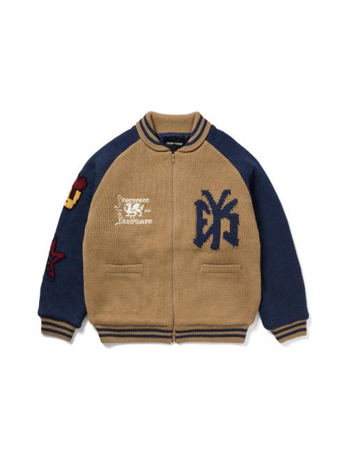 Raglan Knit Varsity Jacket Beige