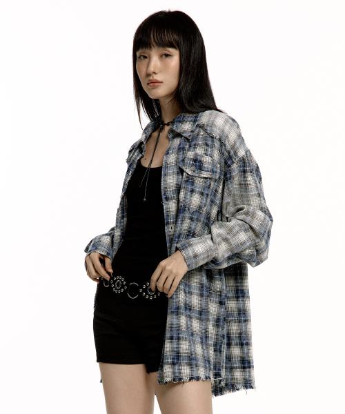 워싱 체크 셔츠 블루