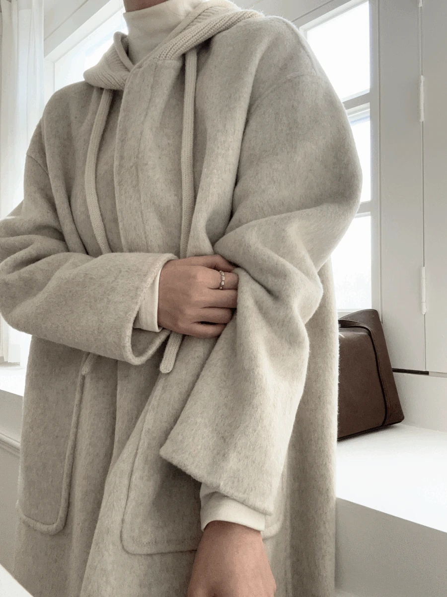 (울70) 니트 후드 핸드메이드 코트 (2 colors)