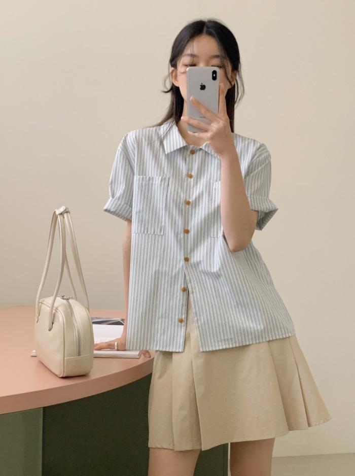 포르 스트라이프 반팔 셔츠 - 2 color