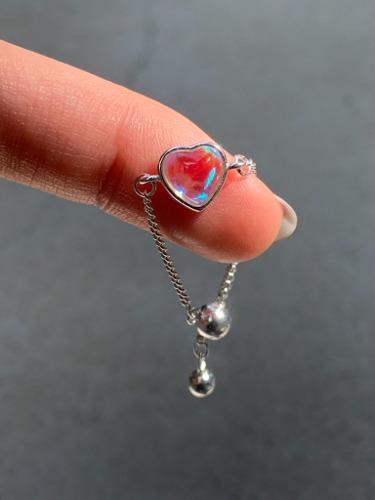 와이알유디 키치 와플아스크 하트 실버925 체인반지