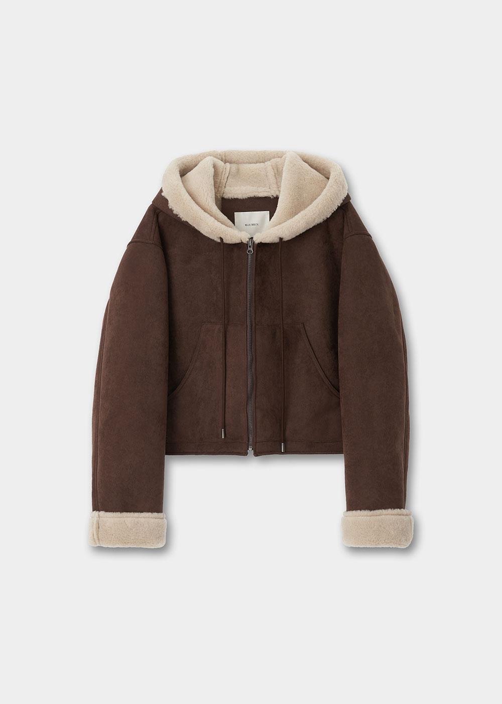 Crop hood shearling coat (brown)