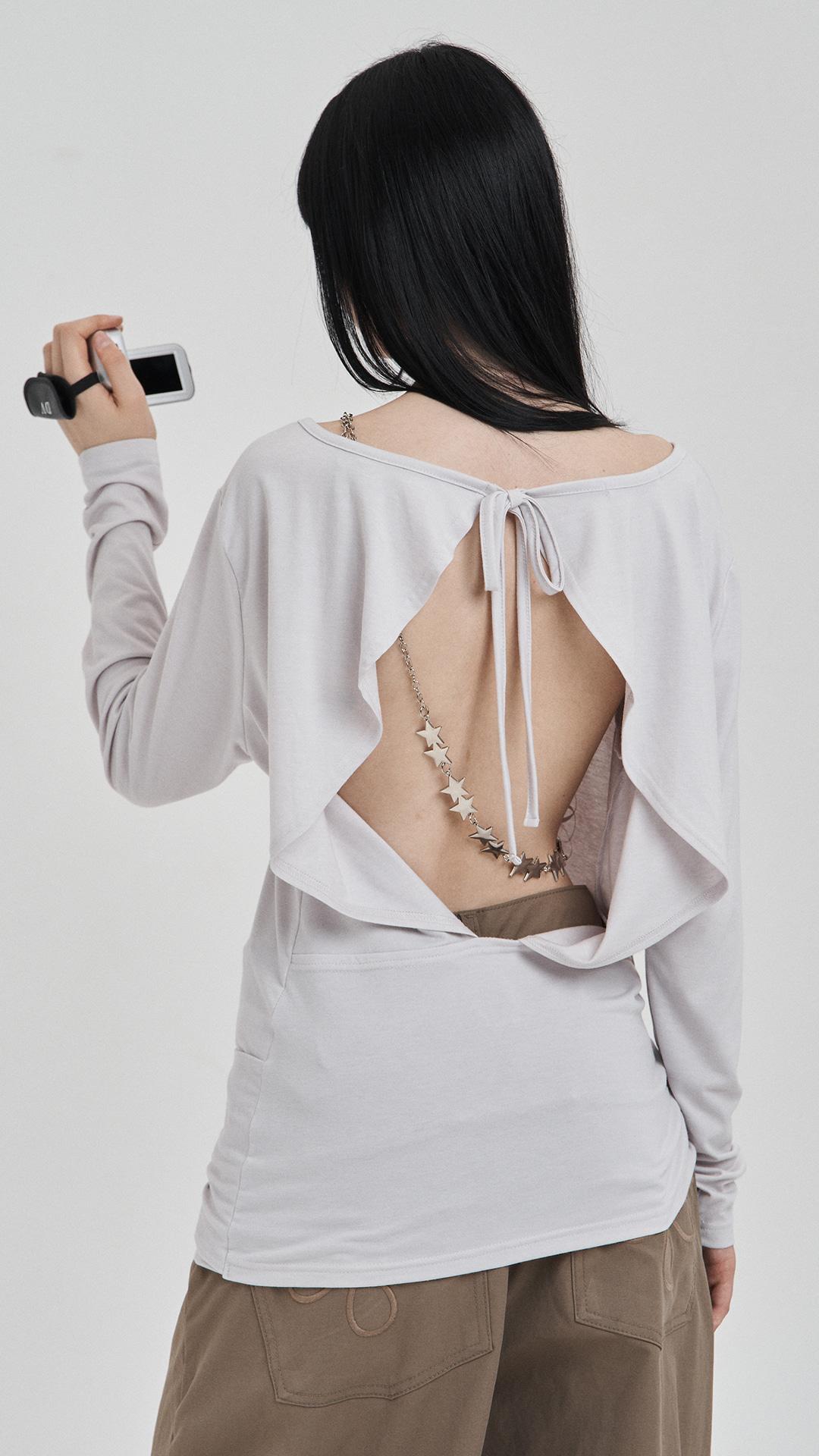 GrayBackless waist knotlongsleeve
