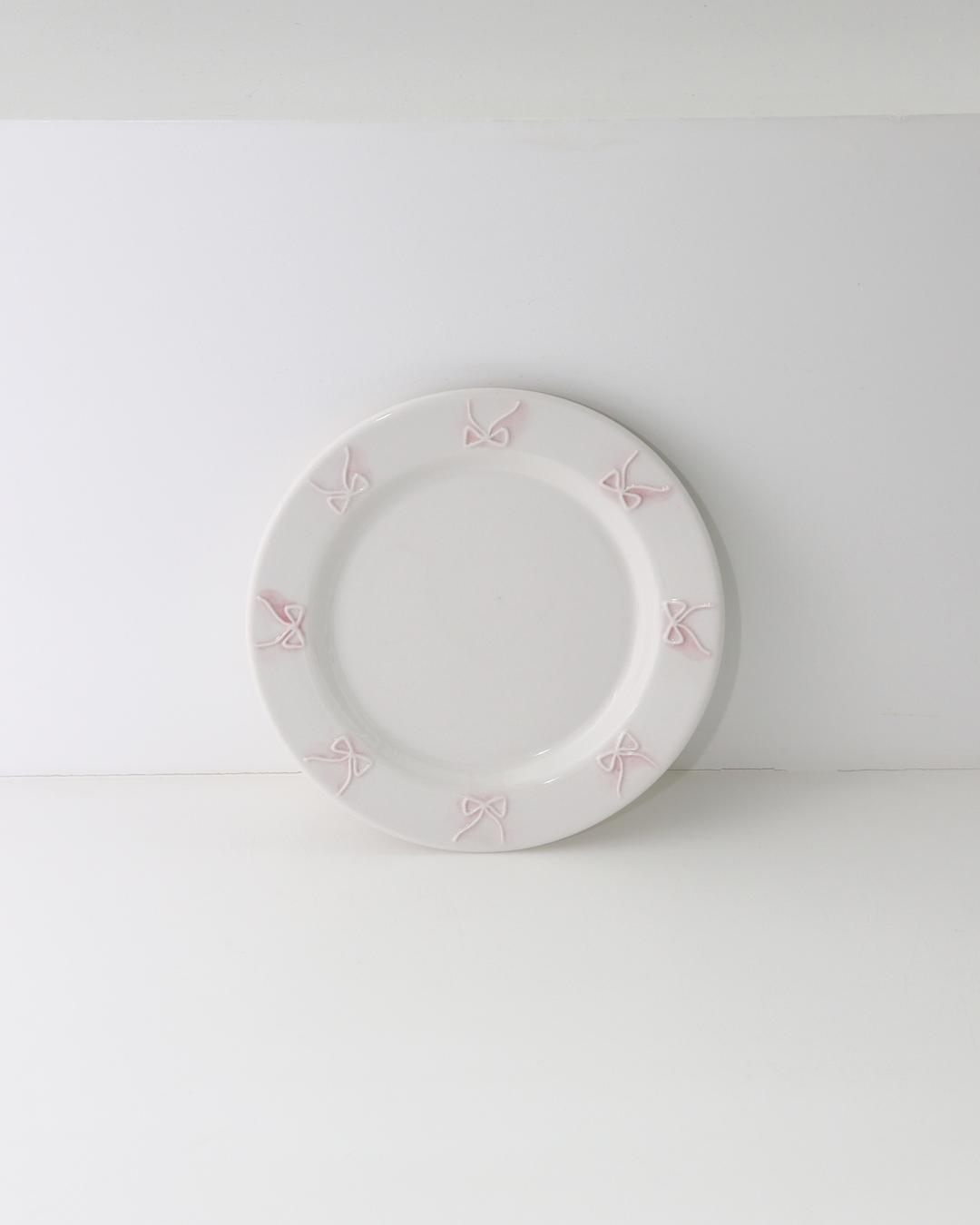 ribbon plate(white/pink)