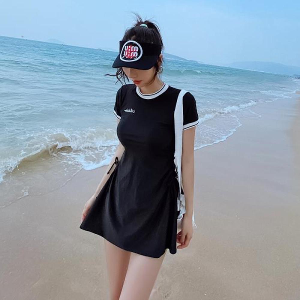 슬림 반팔 원피스 수영복 뱃살 커버 비치룩 체형커버 바캉스 빅사이즈 M-2XL