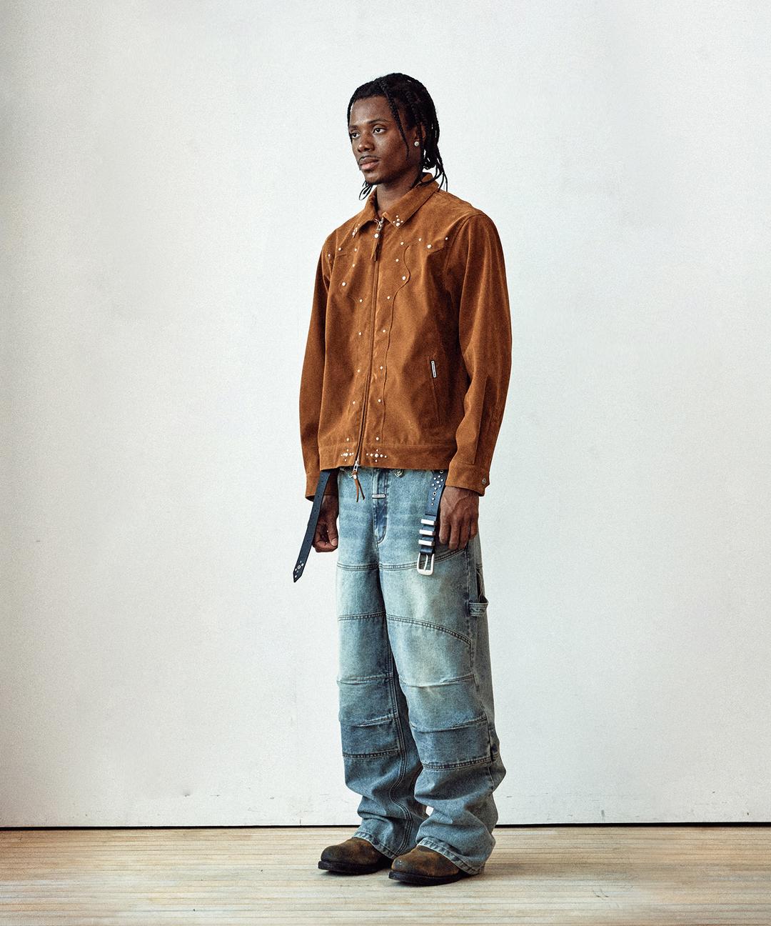 STUDDED SUEDE JACKET BROWN