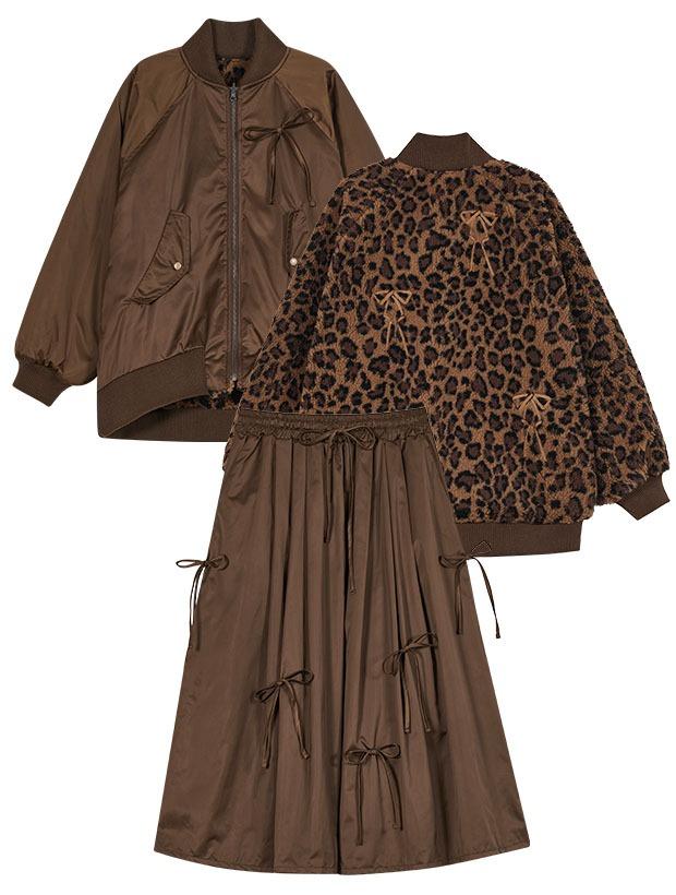 SET-UP (MA-1 JACKET +  SATIN RIBBON SKIRT)_BROWN