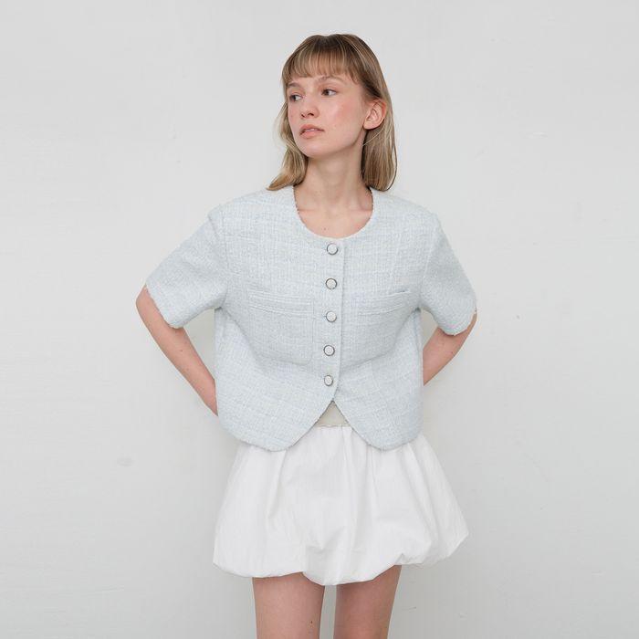 차밍 하프 트위드 자켓_Mint Sky