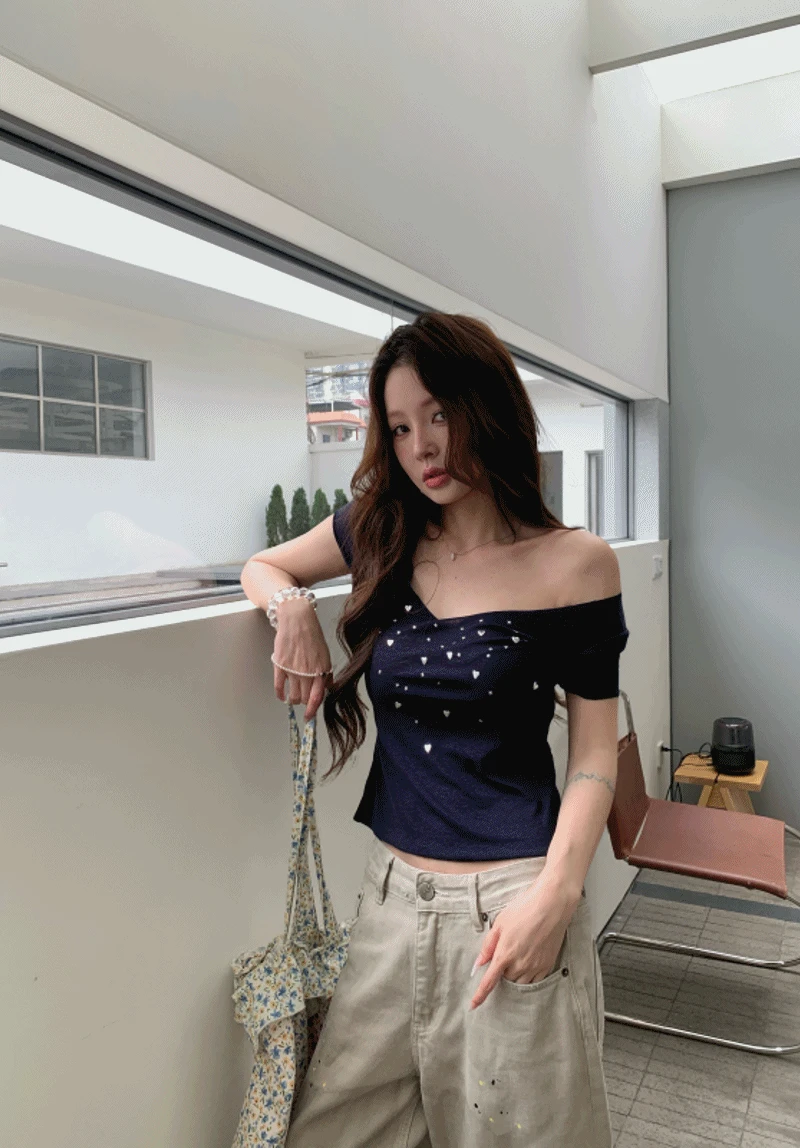 [당일출고]하트 스터드 반팔티(5792)