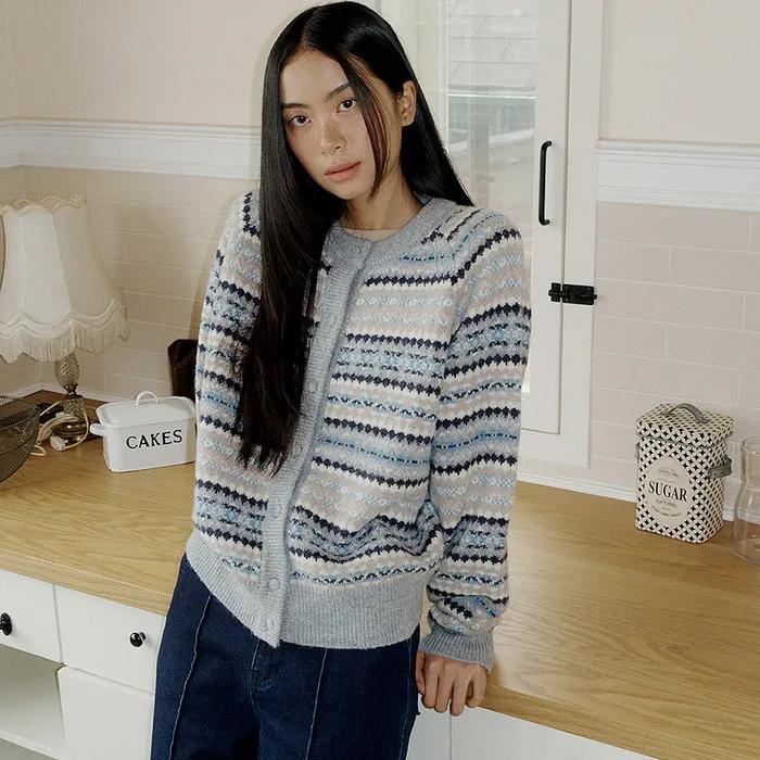 Fair Isle Raglan Sweater Cardigan (navy)