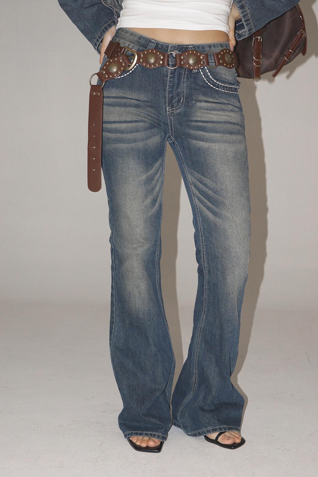 힐튼 y2k 스티치 워싱 부츠컷 팬츠