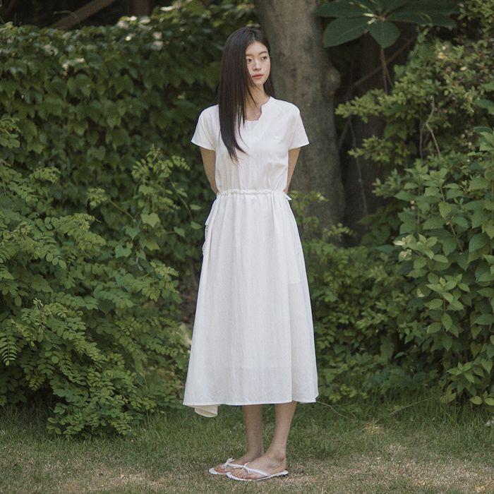 Two way string long dress - white