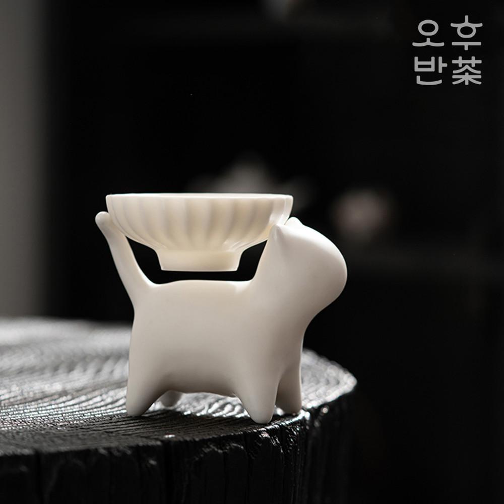 귀여운 고양이 도자기 백자 차 거름망 인퓨저 티 스트레이너 티인퓨져 차망 티망