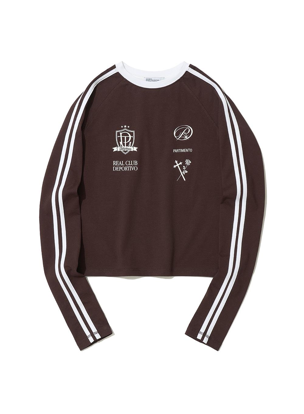 [WOMEN] FITTED STRIPE FOOTBALL JERSEY TOP_BROWN