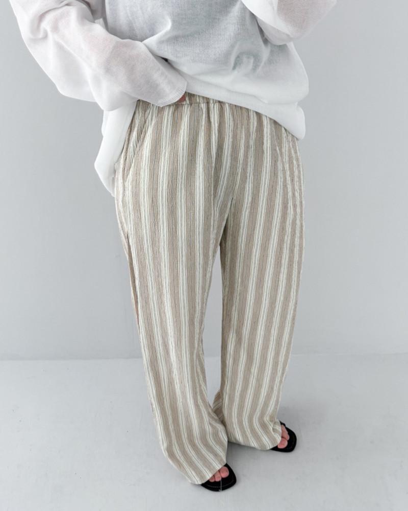 여름 시원한 스트라이프 밴딩 팬츠 ( 베이지 블랙 ) 와이드