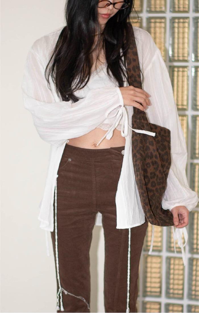 브라운 레오파드 코듀로이 에코백