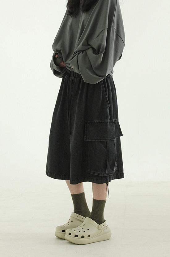 heavy cargo denim half banding pants (unisex)