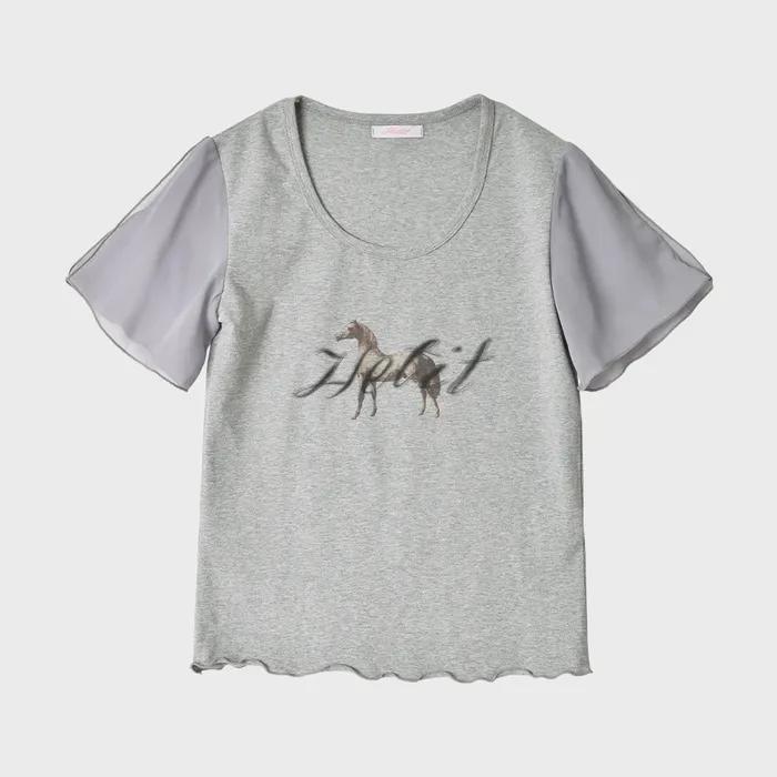 Horse Printed Wavy T-shirt (Gray)