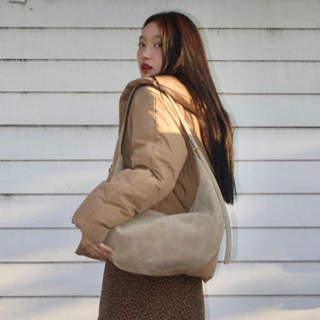 Real suede hobo bag - Sand beige