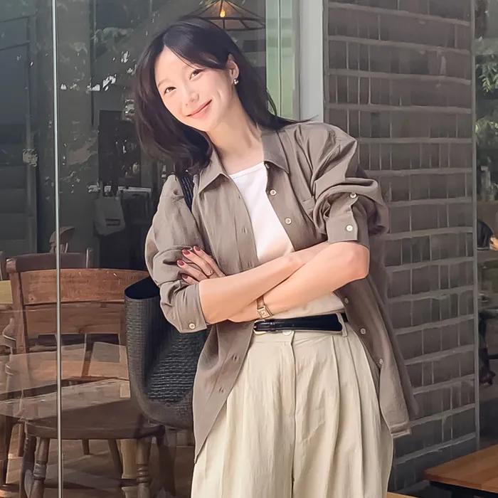 [영은 PICK] SITP5151 오버핏 라운지 실키 셔츠_Khaki brown