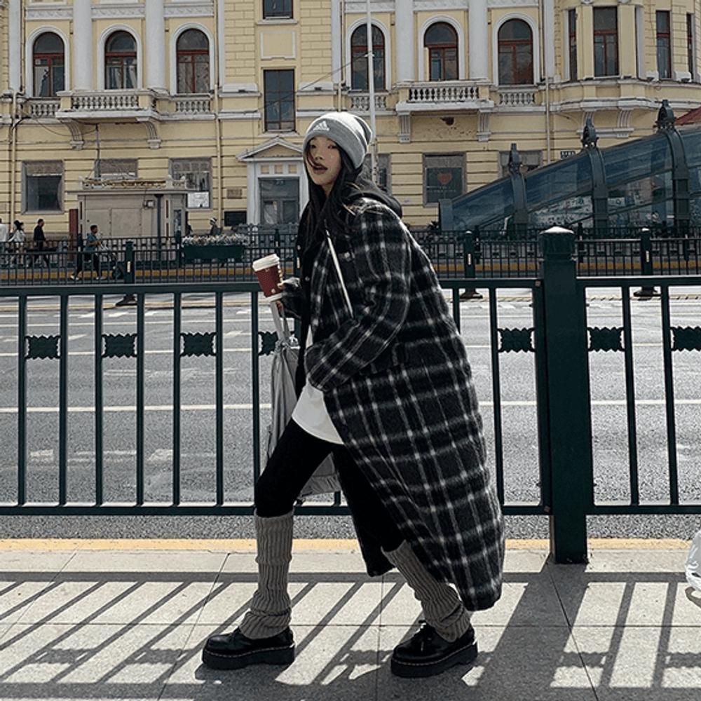 싱글체크코트 여자겨울코트 맥시롱코트