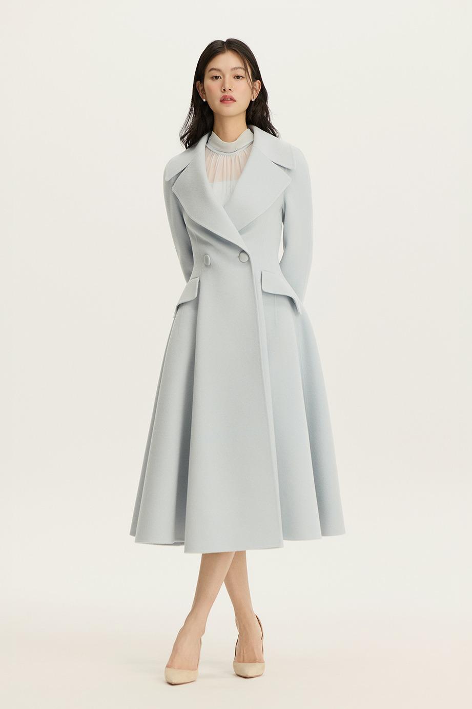 CASHMERE WOOL WIDE COLLAR FLARE COAT