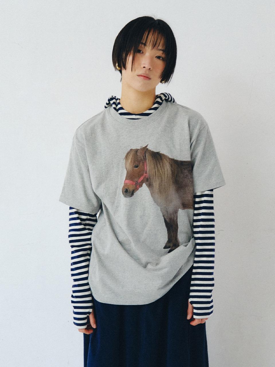 [PLZPROJECT]HORSE T-SHIRT, HEATHER GRAY