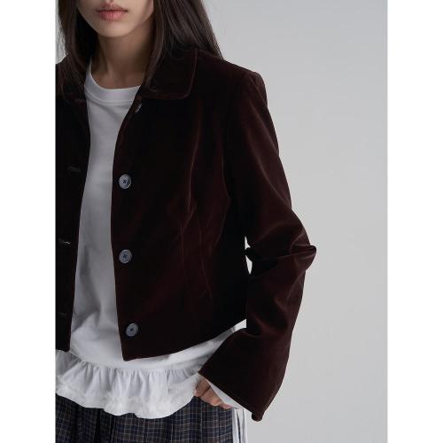 벨벳 숏 칼라 재킷  브라운