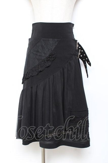 Ozz Croce / オーバースカート付きスカート  黒 Y-25-11-05-154-OO-SK-SZ-ZY