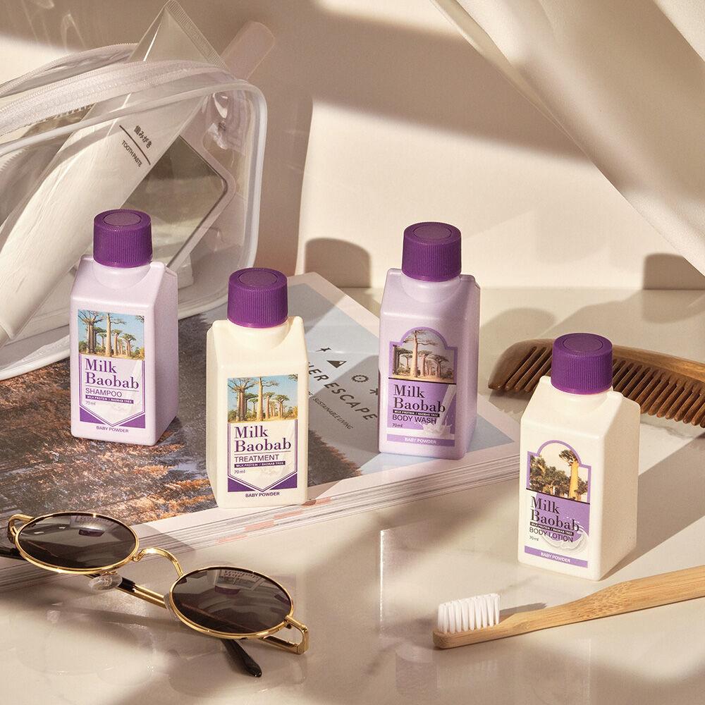 여행용 샴푸/트리트먼트/바디워시/바디로션 70ml 키트 (베이비파우더)