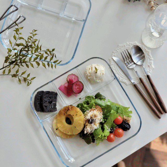 글라스 내열 강화유리 나눔접시 다이어트 그릇 유리식판