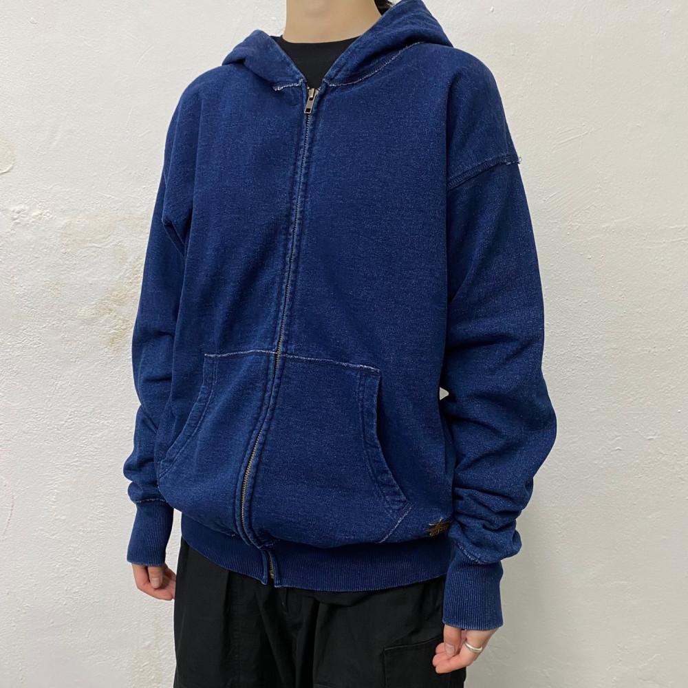 [중고] 스투시(STUSSY) 블루컬러 코튼 전면 자수로고 후드 집업